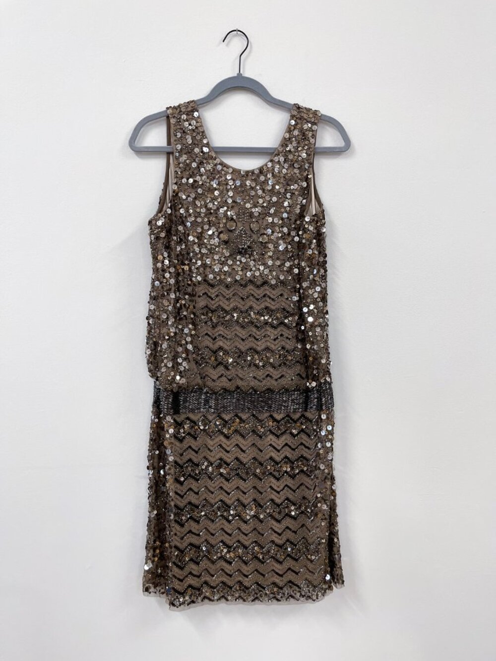 Adrianna Papell size 10 Bronze and Brown Drop Waist beaded and sequin dress